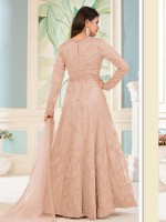 Light Peach Butterfly Net Designer Anarkali Salwar Kameez